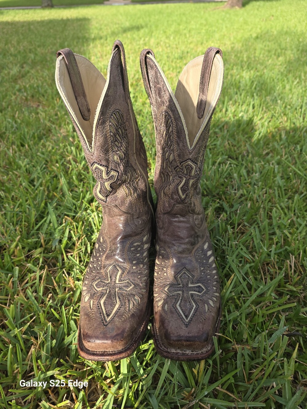 Men's  Brown Square ToeTan Corral Cross Wing  Western Cowboy Boots